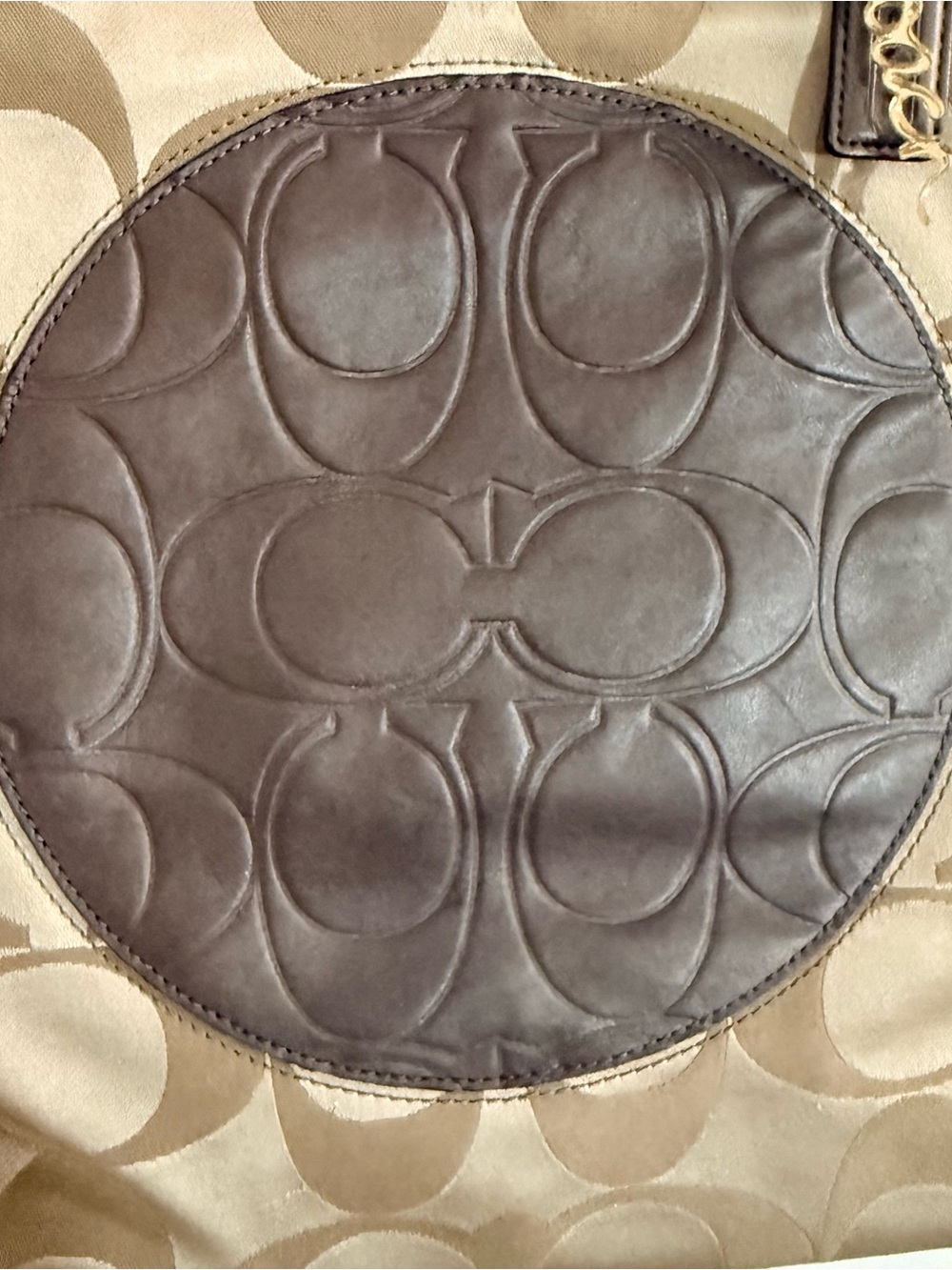 Coach Tan and Brown Signature Tote with Leather Trim - Picture 3 of 11